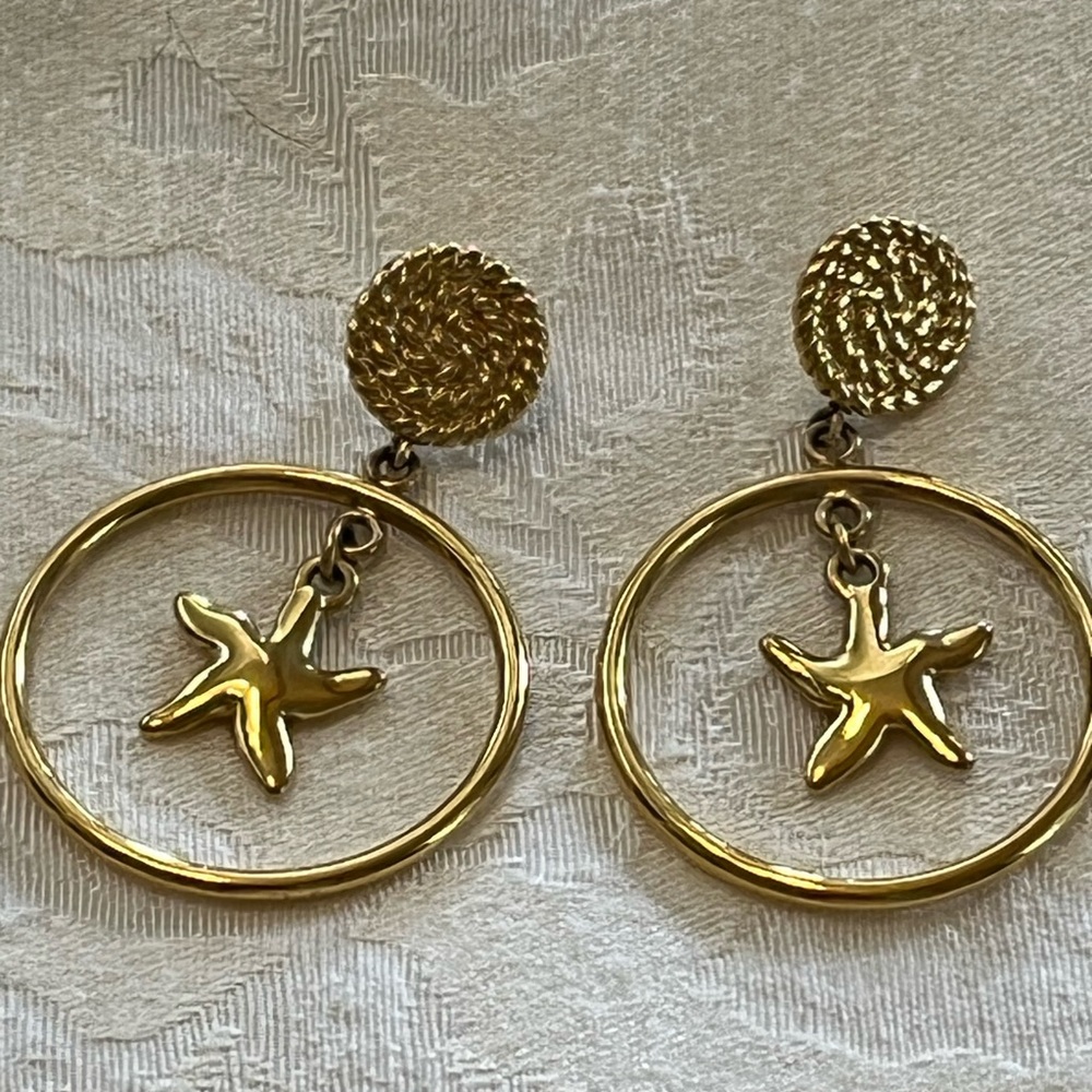 Vintage Monet starfish hoop earrings